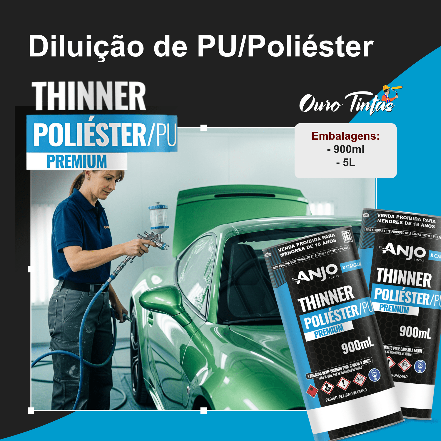 Anjo Thinner Pu Poliéster Automotivo 5003 900ml Diluente - Imagem 3